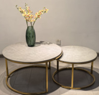 Meuble TV extérieur en marbre de luxe éthiopien et ensemble de 3 tables basses modernes pour salon