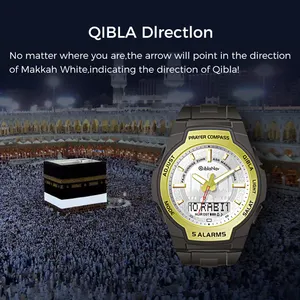 AZAN Watch Qibla Timepiece Compass Direction Prayer Time Athan Watch Digital Islamic Men Watch