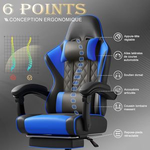 <span class=keywords><strong>Fauteuil</strong></span> de jeu confortable en mousse haute densité, chaise de bureau à roulettes durable, capacité de charge de 150 kg, noir, avec fonction massage et repose-pieds - Product Image 4
