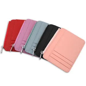 Wholesale leather zipper coin purse women leather cord holder lady mini wallet coin purse