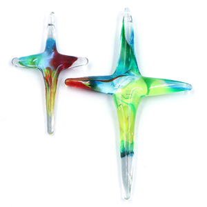 New Arrival Colorful Holiday Handmade Glass Cross Pendants Hanging Wall Decor Crafts for Holiday Gift