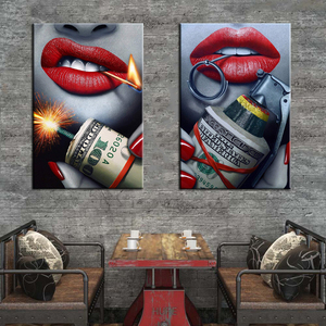 Regalo fantasía pintura al óleo Sexy labios lienzo arte pared decoración casa decoración impresión HD Wallpaper habitación decoración de la pared pegatinas - Product Image 2