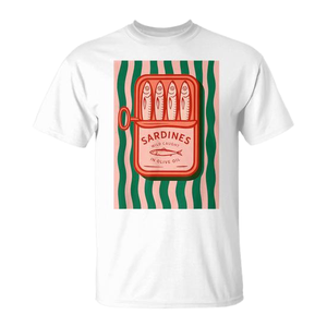 Sardines Tinned <b>Fish</b> Retro Graphic Summer Streetwear Embroidered Knitted with Pattern 100% Cotton Short Sleeve <b>T</b>-<b>Shirt</b> for Women - Product Image 2
