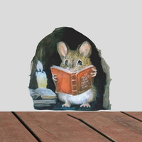 Decalque de parede 3d para mouse, decalque de parede engraçado, realista, decoração de porta e janela de canto, adesivo de parede de carro