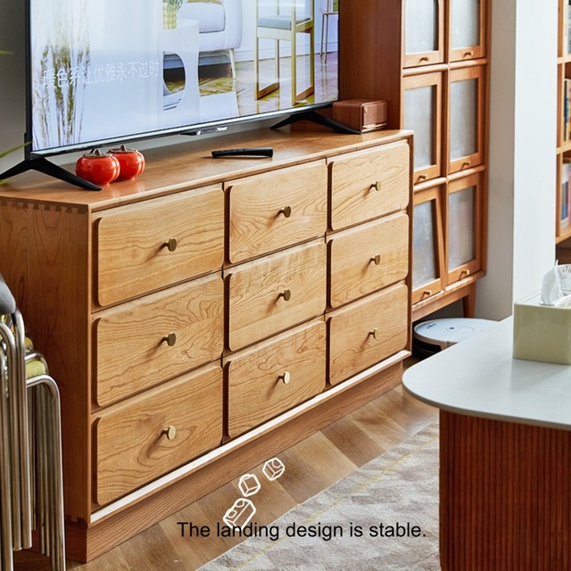 Modern Minimalist 9-Drawer Storage Cabinet with Fluted Glass Doors Multi-Scene Solid Wood Organizer for Living Room & Bedroom