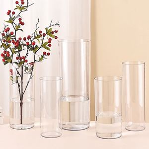 Vase en verre cylindrique simple de haute qualité pour la décoration de la maison, vase floral abstrait personnalisé, vase en verre transparent épaissi - Product Image 3