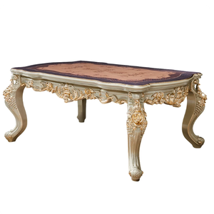Ensemble de table à manger et de chaises en cuir vert de style européen, meubles français de luxe, dessus en bois, sculpture sur bois doré - Product Image 2