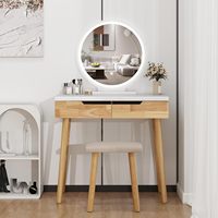Vente en gros de coiffeuse moderne en bois de 31,5 pouces avec miroir éclairé, tabouret rembourré, table à 2 tiroirs, 3 modes d'éclairage réglables