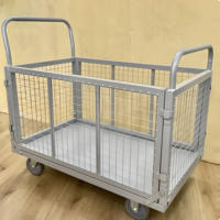 Chariot de stockage à quatre côtés en acier pour entrepôt, conteneur roulant avec roues, capacité de 300 kg, résistant aux intempéries, durable