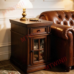 Kleiner Tisch mit Aufbewahrungsschublade und Glastür in Walnuss, Komplett Montierter Beistelltisch für Kleine Räume 35,6 cm B x 45,7 cm T x 62,8 cm H - Product Image 4