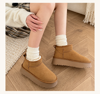 Bottes d'hiver mini-plateforme pour femmes, chaudes, doublées en peluche, à semelle épaisse, bout rond, à enfiler, décontractées, pour l'extérieur, vente en gros