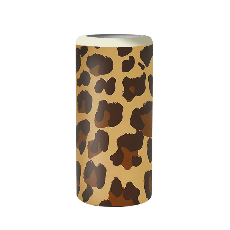 Leopard Sublimation Print 18/8 Laser Engraved 12 OZ Wholesale Price Slim Can Cooler, Stainless Steel Can Cooler