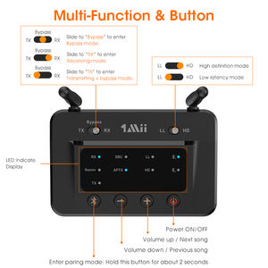 Receptor y Transmisor de Audio <span class=keywords><strong>Bluetooth</strong></span> 5.2 1Mii, 3 en 1, Modo TX + RX + Bypass, Largo Alcance de 50 Metros, Baja Latencia, Adaptador <span class=keywords><strong>Bluetooth</strong></span> para TV - Product Image 2