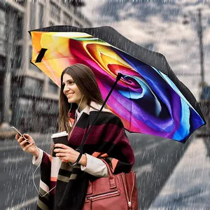 Wind dichte, doppels chichtige, zusammen klappbare, umgekehrte Regenschirm-Regenschutz-Auto-Rückfahr schirme mit C-förmigem Griff