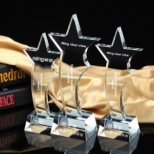 定制正品水晶五角星奖杯创意奖牌雕刻K9模型免费雕刻授权品牌公司 - Product Image 1
