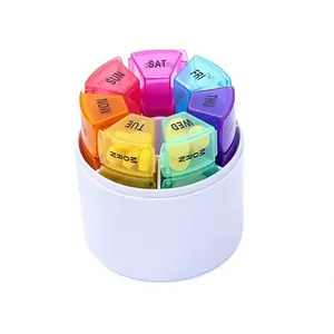 Scatola per pillole di forma rotonda colorata a 28 scomparti per Organizer per pillole da 7 giorni