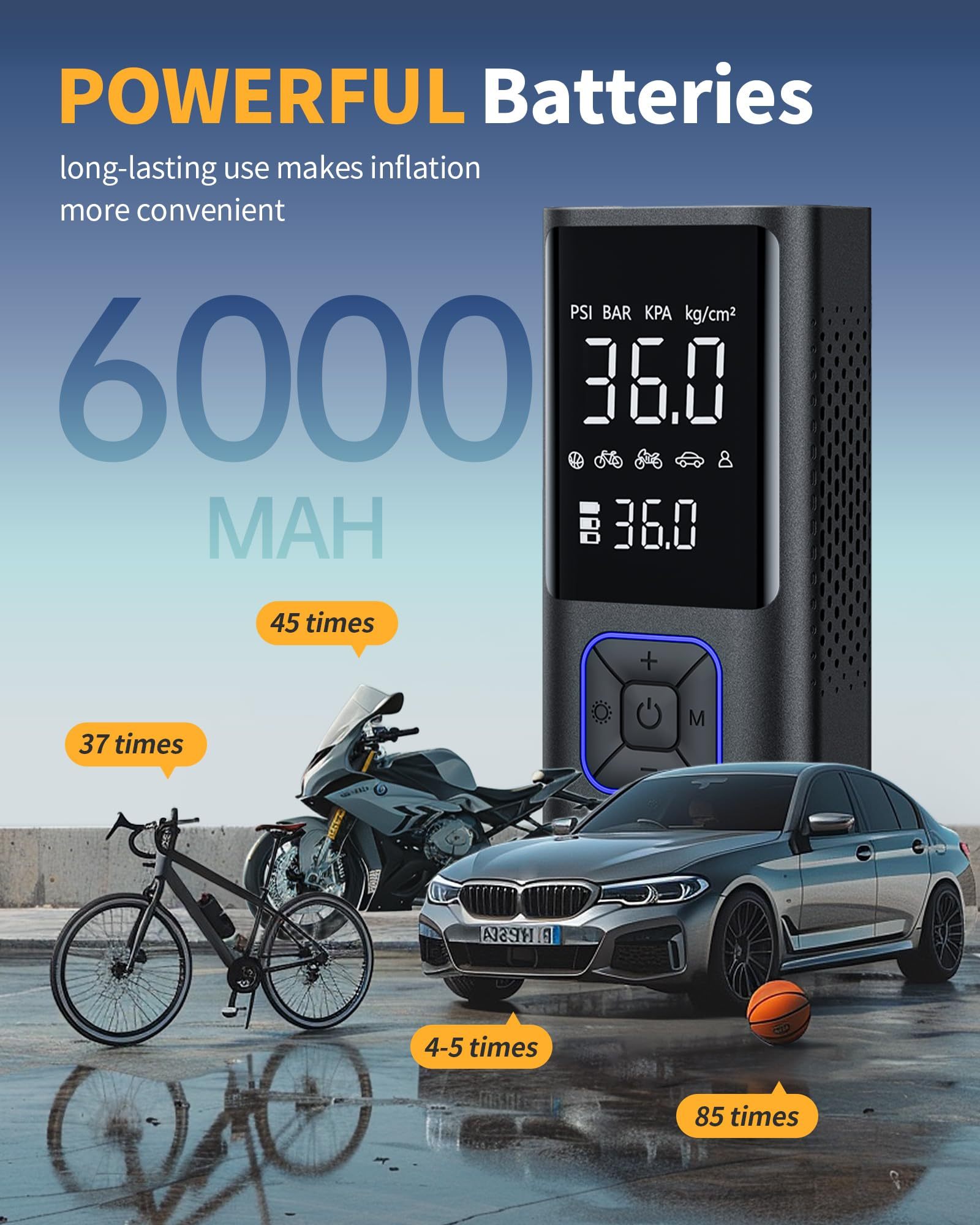 Pompa Aria Compressore Portatile 12V Con Display LCD - Per Auto, Bici, Moto - Gonfiatore Elettrico 150 Psi - Foto 4