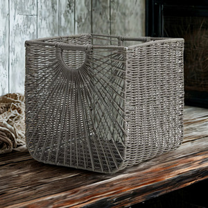 Cesta de Almacenamiento de Mimbre Tejida a Mano, Rectangular Gris con Asas Dobles para Almacenamiento en Cajones de Hogar u Hotel - Product Image 3