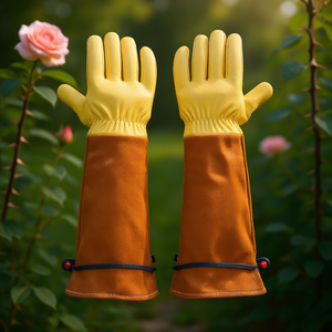 قفازات حديقة جلدية مقاومة للقطع مع إغلاق بخطاف وحلقة لتقليم الورد ومهام الحدائق مقاس <span class=keywords><strong>M</strong></span> - Product Image 2