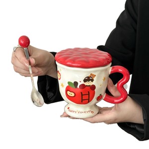 Taza de Cerámica Apple Girl con Tapa y Cuchara, Diseño de Dibujos Animados, para Café, Desayuno, Uso Doméstico, Juego de Una Taza, Primavera 2025, para Regalos - Product Image 2