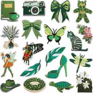 แพทช์รูปแมว นางฟ้า ใบไม้ เต่า โดนัท แมลงปอ สีเขียวเข้ม ปักลาย รีดติดเสื้อผ้า หมวก กระเป๋า สำหรับตกแต่ง - Product Image 1