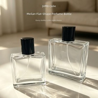 Nouveau en stock – Flacon de parfum en verre de 100 ml avec buse à vis, forme carrée plate, impression sérigraphiée, flacon de voyage vide pour soins de la peau