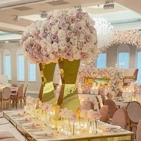 Vente en gros de socles en acier inoxydable dorés support de fleurs accessoires de décoration de table centres de table de mariage