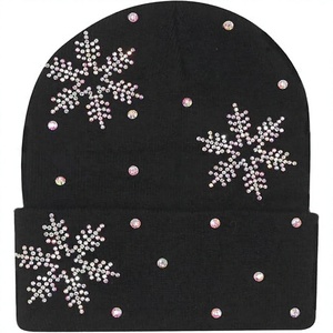 Bonnet en tricot acrylique personnalisé avec strass flocon de neige, chaud pour l'hiver, unisexe, pour le ski et les voyages, chapeau de Noël, marque privée - Product Image 2