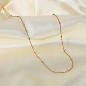 여성과 소녀를위한 스테인레스 스틸 심플 패션 18K 금도금 얇은 구슬 목걸이