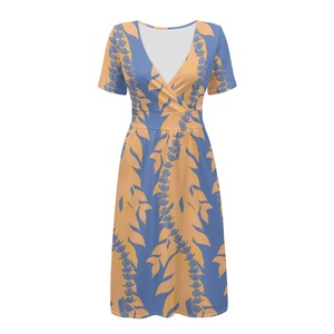 Maile stile <span class=keywords><strong>Ti</strong></span> Leaf stampa floreale con scollo a V abiti da donna all'ingrosso Hawaii fiori Lei Casual estate abito da spiaggia - Product Image 6