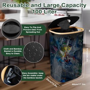 Poubelle de recyclage pliable de 26 gallons, panier de rangement pour bouteilles pliable, économiseur d'espace, boîte de rangement pour la maison, le bureau, la cuisine, le garage - Product Image 4