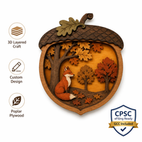 Boîte à ombres 3D personnalisée en forme de gland superposé |   Scène de forêt d'automne découpée au laser en contreplaqué de peuplier |   Décoration murale sur le thème de la faune : renard