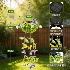 Han Sixin Solarbetriebene Künstliche Schmetterlingsranken-Hängepflanze, Wasserdichte Außenbeleuchtung für Garten und Balkon - Product Image 3