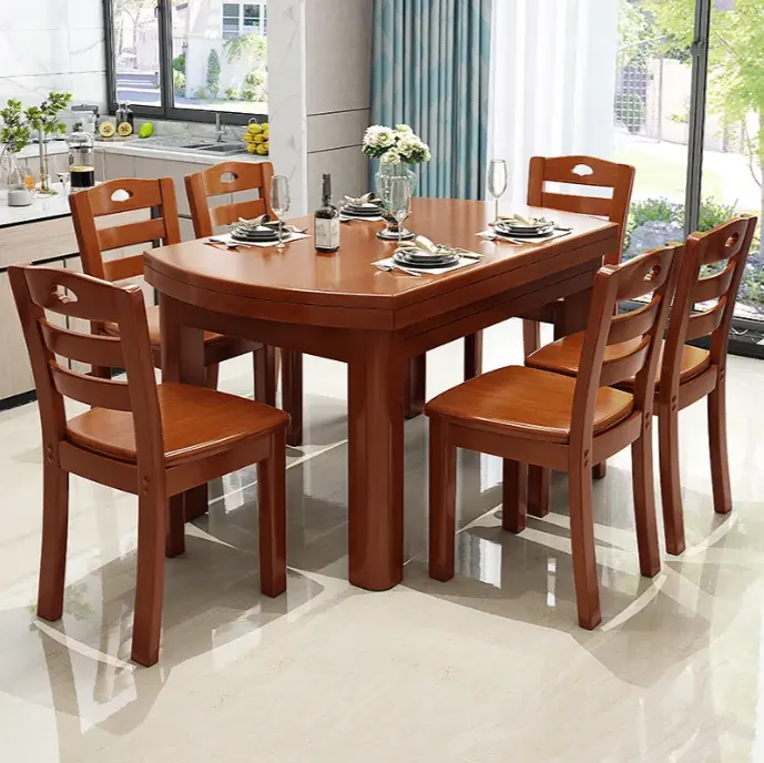 Nuovo design mobili per la casa tavolo da pranzo rotante rotondo in legno massello classico per la cena