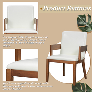 Ensemble de 2 chaises de salle à manger modernes en bois noir et cuir PU blanc brillant avec dossier, pour la maison, le bureau et l'hôtel - Product Image 5