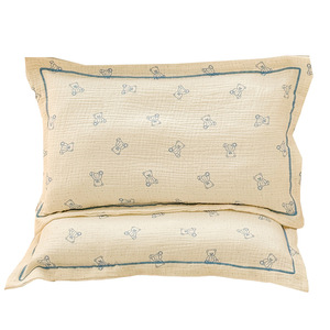 Paire de taies d'oreiller en crêpe de coton, 30x50cm, pour enfants, imprimé ours bleu, perméable à l'air - Product Image 1