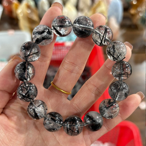 Pulsera de <span class=keywords><strong>Turmalina</strong></span> <span class=keywords><strong>Negra</strong></span> Natural en Cuarzo Ying Lai, Cristal Pulido, Energía Curativa, Pulsera Coleccionable - Product Image 1