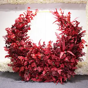 Großhandel dekorative Seide Blume liefert künstliche rote Rosen Orchidee Pflanze Ereignisse Hochzeit herzförmige Mond Tor Bogen