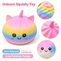 Squishy Licorne Arc-en-ciel Géante 15CM, Jouet de Fête en Forme de Boulette avec Perles de Poudre Dorée Cachées, Jouet Anti-Stress à Remontée Lente