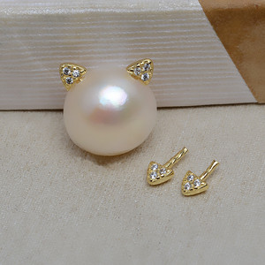 Accesorio DIY de Plata 925 Hecho a Mano con Perlas Barrocas en Forma de Orejas de Gato - Chapado en Oro, Pan en Forma de Orejas de Gato al Vapor, 1 Par 4053 - Product Image 4