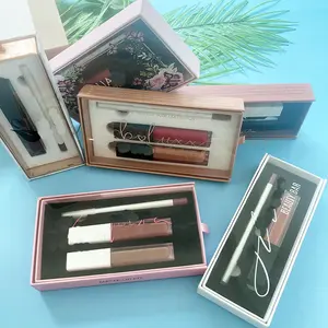 Luxo vegan batom private label cosméticos personalizado lip gloss embalagem caixa lábio forro lápis fosco líquido lip kit