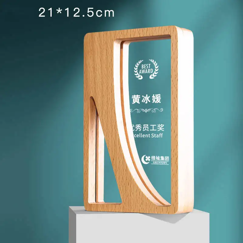 wholesale crystal glass rectangle trophy custom crystal engraving awards with wood base