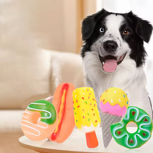 Jouet à mâcher couineur en latex pour chien, motifs dessin animé, pour le nettoyage des dents, écologique et durable, formes crème glacée, beignet, hot-dog - Product Image 2