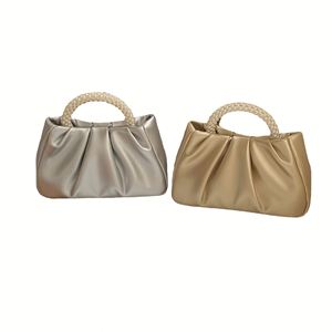 Sac fourre-tout vintage en satin plissé avec poignée perlée, élégant sac de soirée - Product Image 4