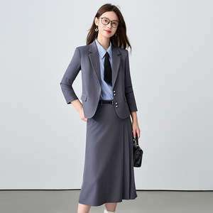 Women's Professional Suit Skirt Set Midi Length Three Quarter Sleeve Polyester Anti-Wrinkle Office Lady Formal Wear - Product Image 3