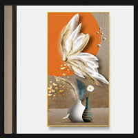 Décoration Murale Florale en Plumes Blanches et Oranges, Panneau Botanique en Métal (Fer et Aluminium) pour Entrée, Salon, Hôtel, Intérieurs Art Déco