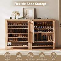 Meuble à chaussures moderne en bois de 43 pouces avec portes à lattes, 8 étagères réglables, et étagère inférieure ouverte, facile à assembler, gain de place, pour la maison et l'hôtel