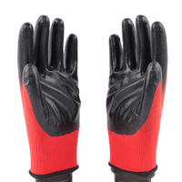 Gants de jardin de travail de construction enduits de paume en nitrile lisse rouge noir de calibre 13 de haute qualité