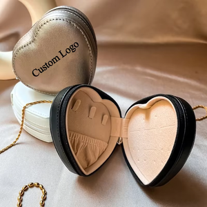 Eco-friendly Custom Portable PU Leather Jewelry Box Organizer Small Travel Case for <b>Rings</b> Earrings Wedding Gifts-Black - Product Image 1