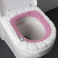 Coussin de siège de toilette en coton doux et épais, confortable, accessoire de salle de bain en peluche avec poignée, lavable et chaud
